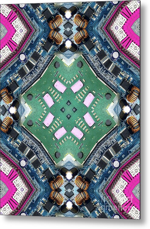 Chip Metal Print featuring the photograph Computer Circuit Board Kaleidoscopic Design #4 by Amy Cicconi