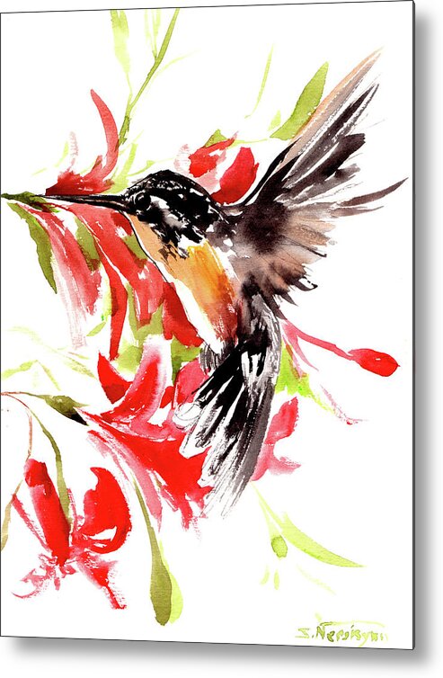 Hummingbird Metal Print featuring the painting Hummingbird #5 by Suren Nersisyan