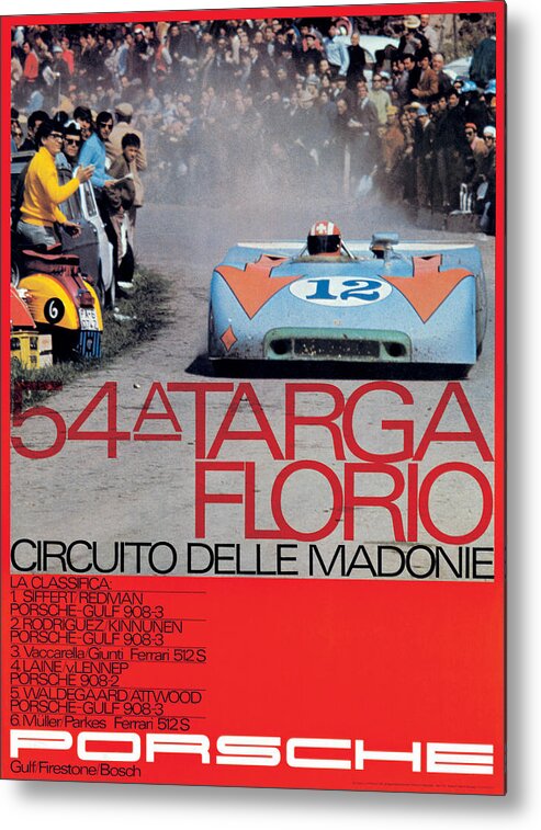 54th Metal Print featuring the digital art 54th Targa Florio Porsche Race Poster by Georgia Fowler