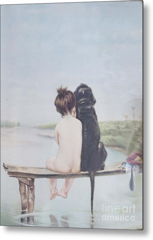 Girl Metal Print featuring the painting Bathing Beauties by Bruno Piglhein by Priscilla Wolfe