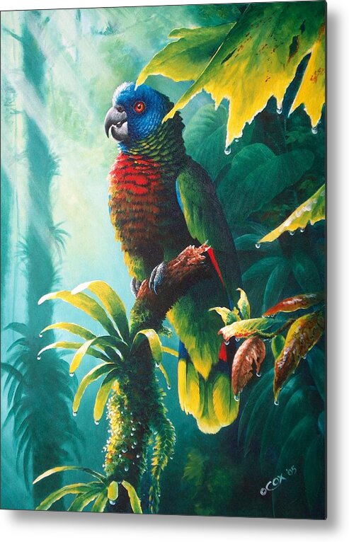 Chris Cox Metal Print featuring the painting A Shady Spot - St. Lucia Parrot by Christopher Cox