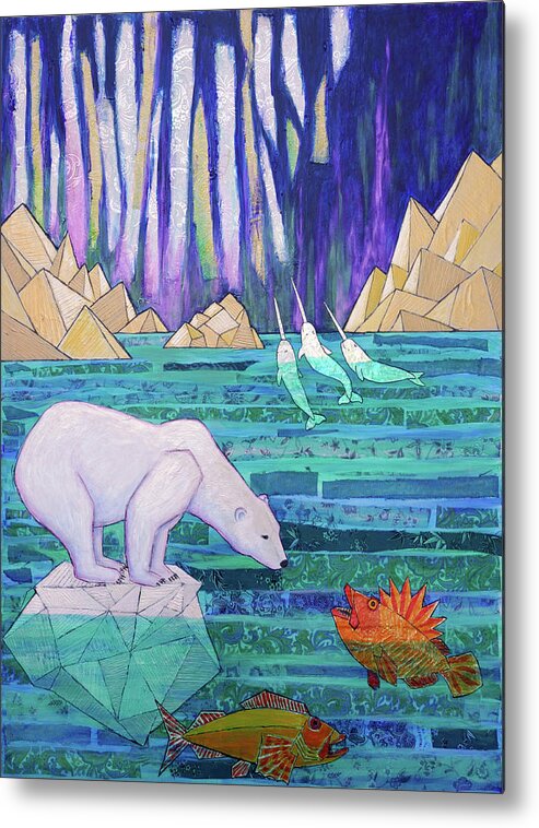 Aurora Borealis Metal Print featuring the painting A Tale of Light and Ice by Ande Hall
