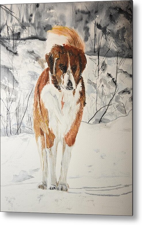 Dog Metal Print featuring the painting A Winter Walk by Betty-Anne McDonald