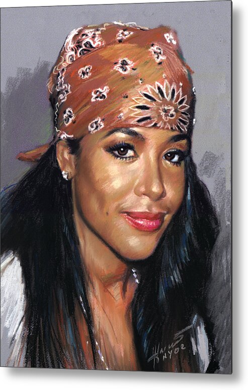 Aaliyah Dana Haughton Metal Print featuring the pastel Aaliyah Dana Haughton by Ylli Haruni