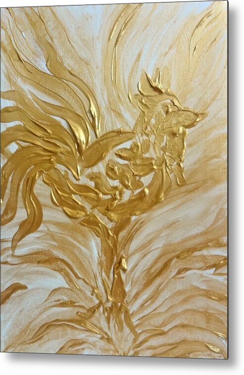 Abstract Metal Print featuring the painting Abstract Golden Rooster by Michelle Pier