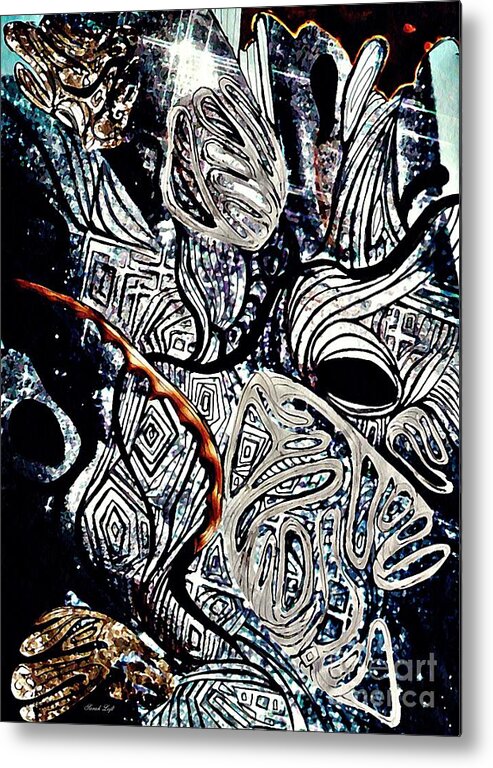 Abstract Metal Print featuring the mixed media Abstraction in Silver by Sarah Loft