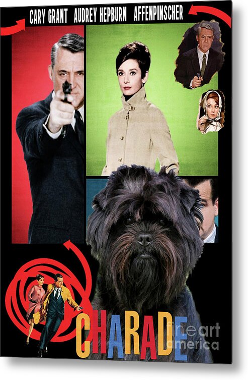 Affenpinscher Metal Print featuring the painting Affenpinscher Art - Charade Movie Poster by Sandra Sij