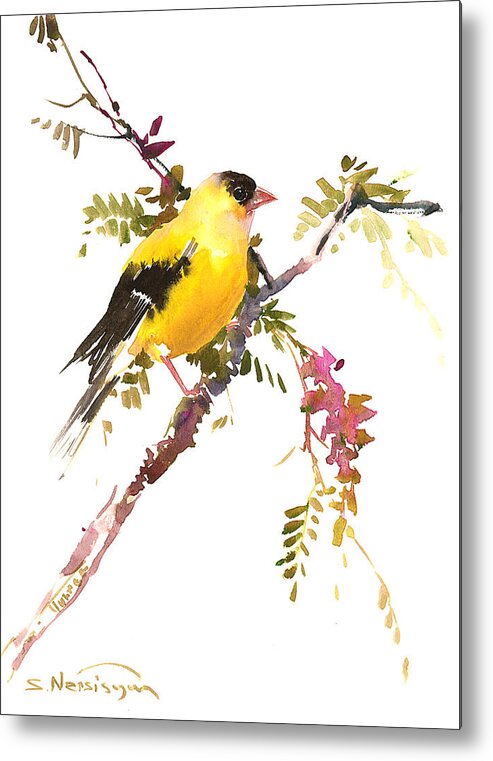Finch Metal Print featuring the painting American Goldfinch by Suren Nersisyan