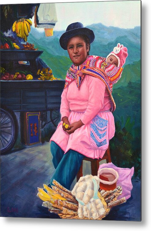 Landscape Metal Print featuring the painting Andean Mama by Ningning Li