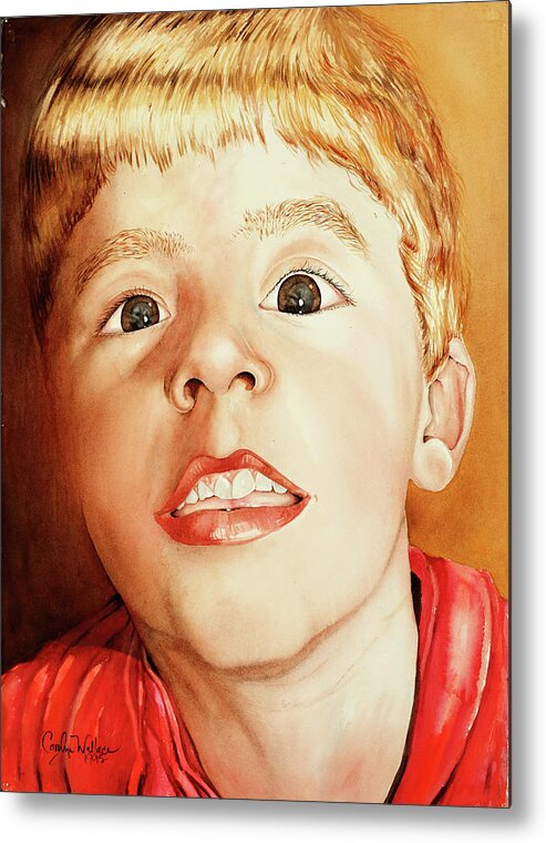 Portrait Metal Print featuring the painting Andrew's Loose Tooth by Carolyn Coffey Wallace
