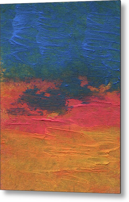 Encaustic Art Painting Abstraction Wax Abstract Visual Kyllo Technique Surface Swathe Heat Color Style Pigments Heated Visible Red Blue Simple Texture Impasto Pigment Created Struggle Applied Work Unique Symbolic Surviving Surfaces Strokes Spontaneous Spontaneity Pure Pigmented Perspective Nonrepresentational Mysterious Luminous Imagery Illusion Expression Encaustics Cool Hot Continuum Conspicuous Arguments Argument Argue Discordant Metal Print featuring the painting Argument of Red and Blue by R Kyllo