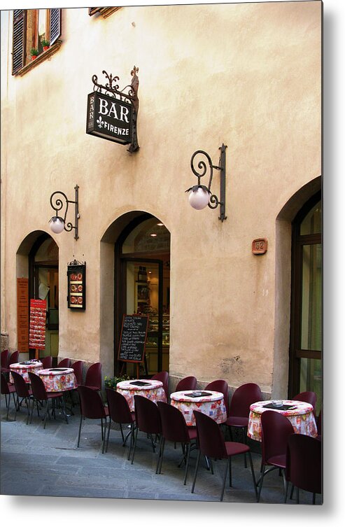 Street View Metal Print featuring the photograph Bar Firenze, San Gimignano, Tuscany Italy by Lily Malor