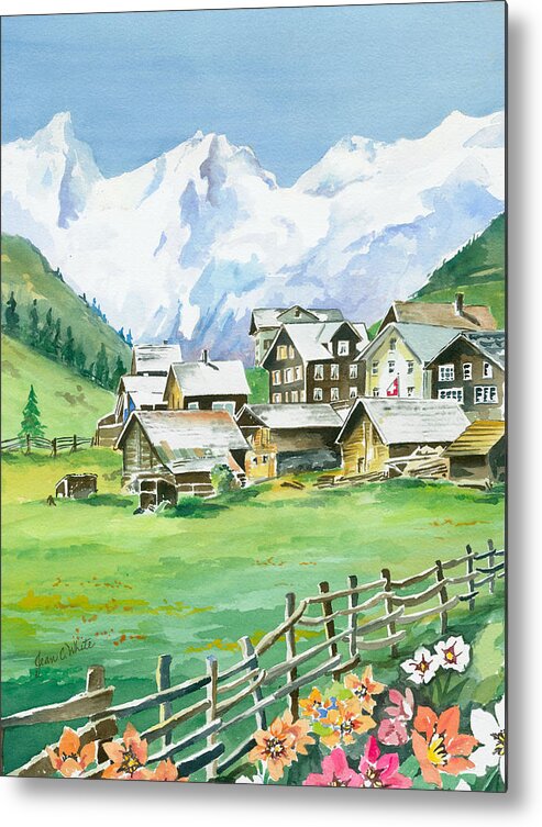 Mountains Metal Print featuring the painting Beautiful Switzerland by Jean Walker White