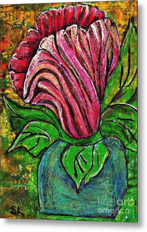 Flower Metal Print featuring the drawing Big Pink Flower by Sarah Loft
