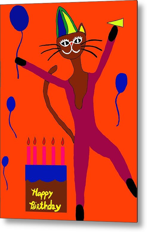 Cake Metal Print featuring the digital art Birthday cat 2 by Laura Smith