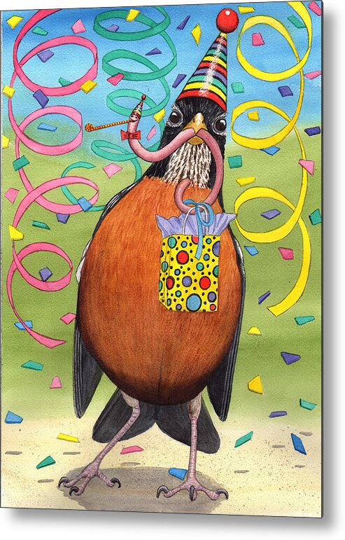 Robin Metal Print featuring the painting Birthday Robin by Catherine G McElroy