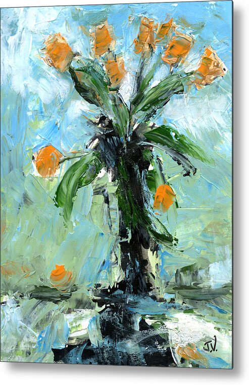 Bouquet Metal Print featuring the painting Black Vase by Jim Vance