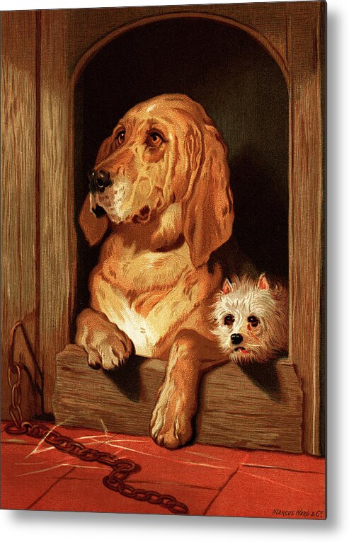 Adorable Metal Print featuring the painting Bloodhound and a terrier by Vincent Monozlay
