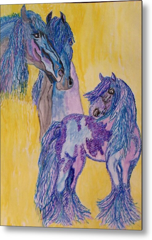 Blue Horses Metal Print featuring the painting Blue Beauties by Connie Valasco