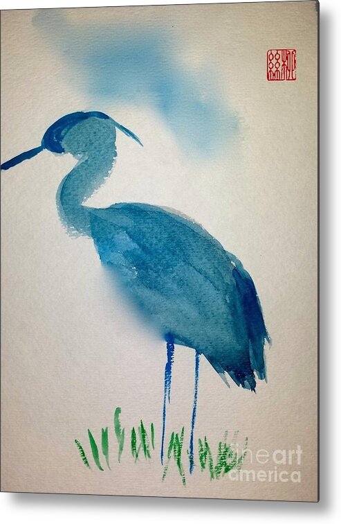 Balance Metal Print featuring the painting Blue Heron by Margaret Welsh Willowsilk