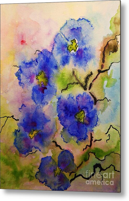 Flowers Metal Print featuring the painting Blue Spring Flowers Watercolor by Amalia Suruceanu