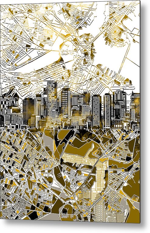 Boston Metal Print featuring the painting Boston skyline sepia by Bekim M