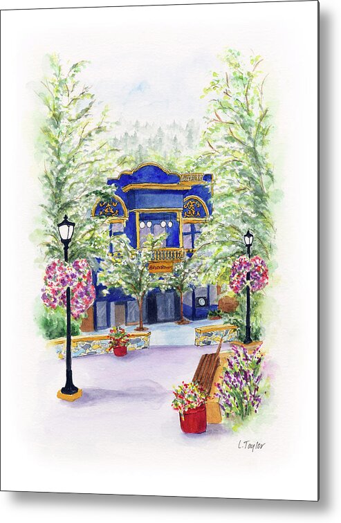 Small Town Metal Print featuring the painting Brickroom on the Plaza by Lori Taylor
