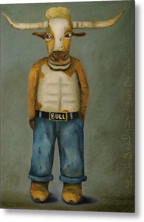 Bull Metal Print featuring the painting Bull Denim by Leah Saulnier The Painting Maniac