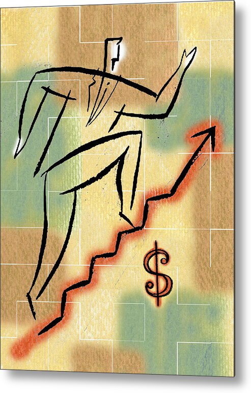 American Dream Budget Bull Market Business Business People Businessman Capital Career Career Choice Cash Challenge Choice Climbing Collaboration Commercialism Compensation Concept Cooperation Corporate Ladder Courage Destination Determination Development Direction Directions Discovery Dollar Dollar Sign Drawing Economics Economizing Economy Effort Enlarging Enterprise Entrepreneur Executive Exertion Finance Financial Planning Financial Reward Forecasting Funding Funds Future Goal Greed Growth  Metal Print featuring the painting Bull Market by Leon Zernitsky