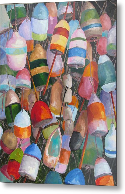 Lobster Trap Buoys Metal Print featuring the painting Buoys 5 by Susan Richardson