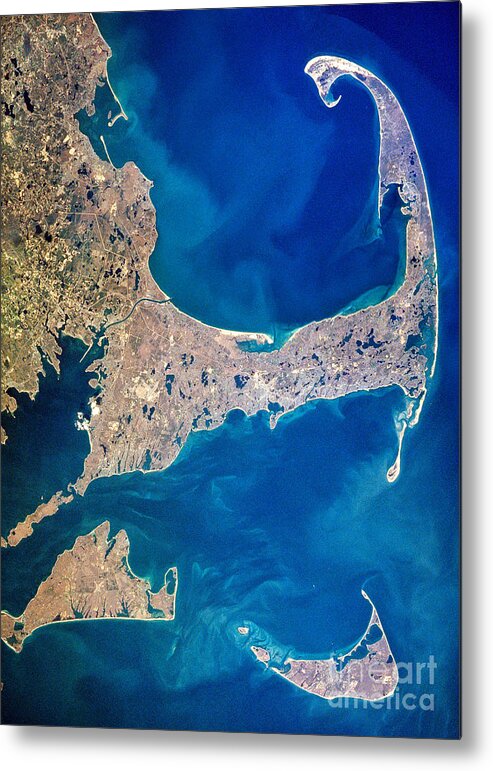 Aerial Metal Print featuring the photograph Cape Cod and Islands Spring 1997 view from satellite by Matt Suess