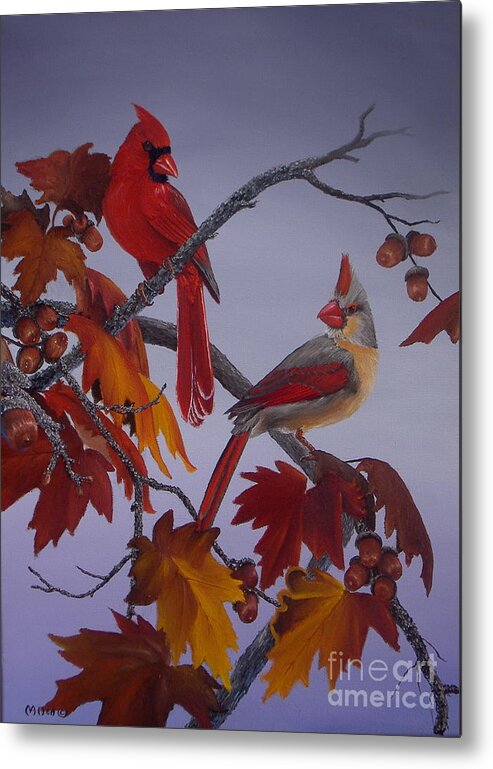 Cardinal Paintings Metal Print featuring the painting Cardinal Fall by Michael Allen