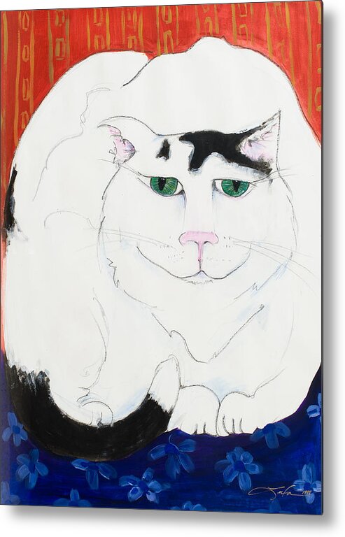 Leela Metal Print featuring the painting Cat II - Cat Dozing Off by Leela Payne