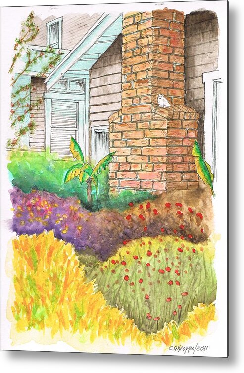 Watercolors Metal Print featuring the painting Chimney with a dove in Venice Beach - California by Carlos G Groppa
