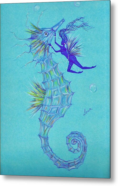 Seahorse Metal Print featuring the drawing Chin Scratching by Dawn Fairies