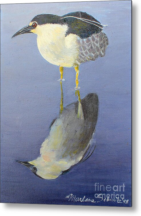 Heron Metal Print featuring the painting Cold Feet by Marlene Schwartz Massey