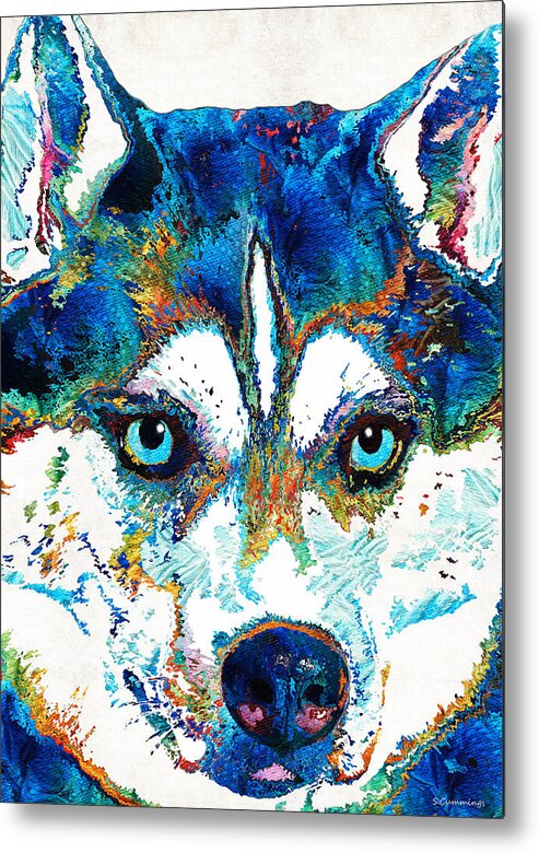 Husky Metal Print featuring the painting Colorful Husky Dog Art by Sharon Cummings by Sharon Cummings