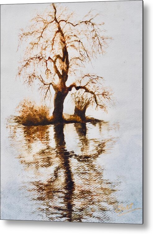 Landscape Metal Print featuring the painting Como Lake Reflections by Sher Nasser