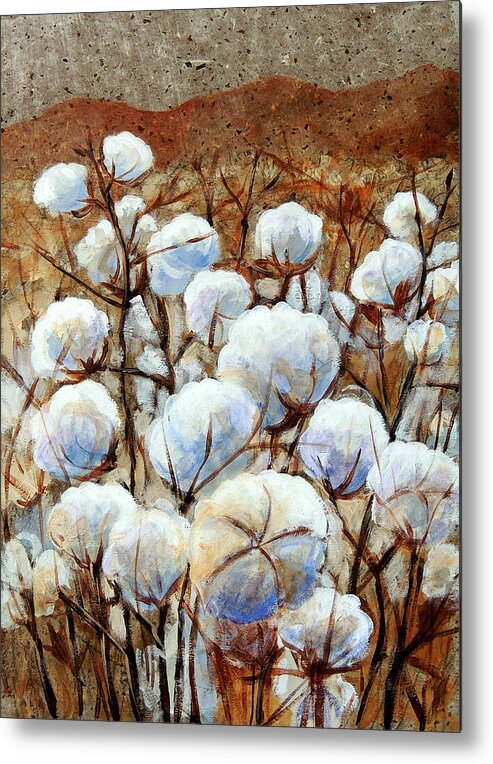 Landscape Metal Print featuring the painting Cotton Fields by Candy Mayer