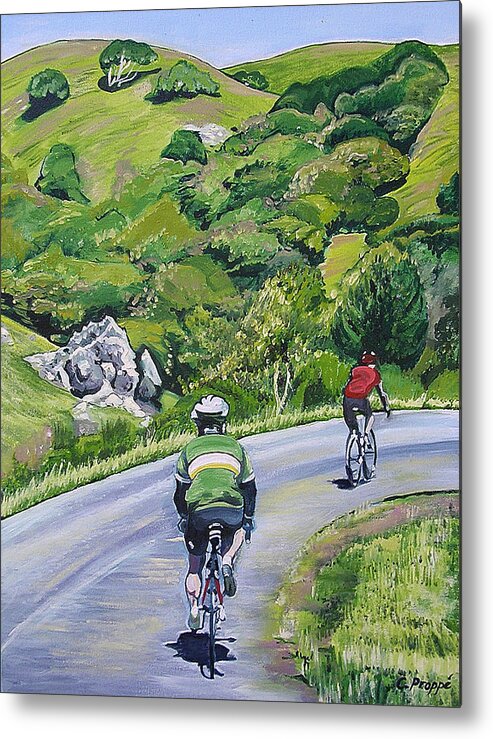 Bikes Metal Print featuring the painting Country Cyclists by Colleen Proppe