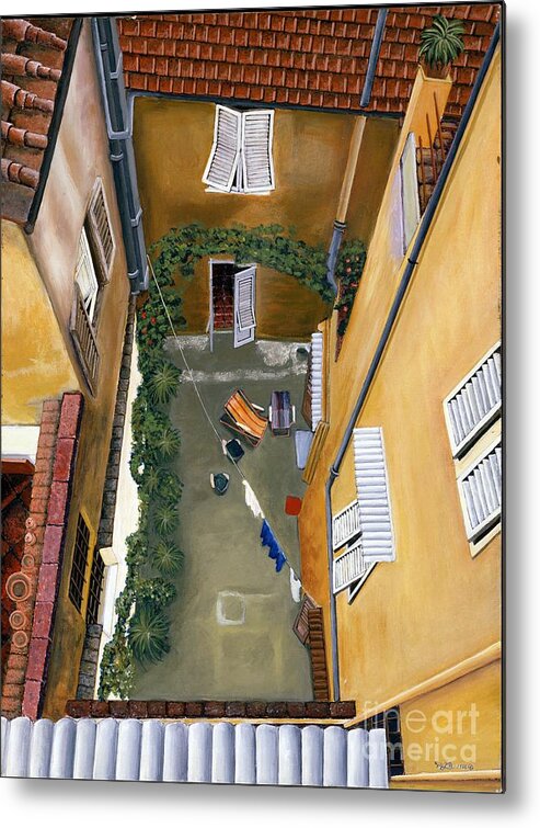 Court Yard Metal Print featuring the painting Courtyard In Milan by Jiji Lee