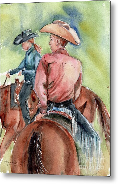 Cowboy Metal Print featuring the painting Cowboy, Looking Back by Maria Reichert