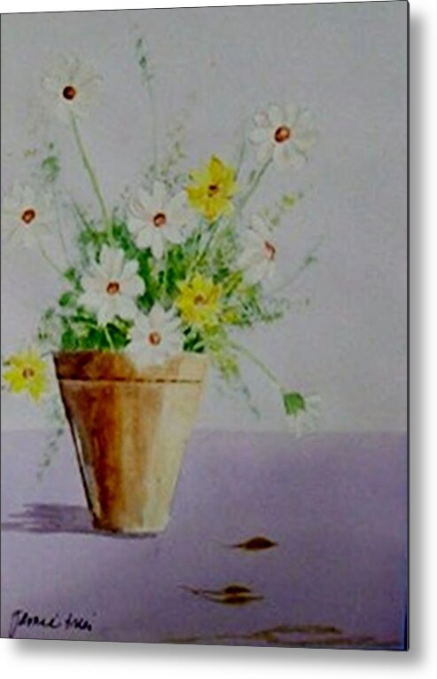 Daisies Metal Print featuring the painting Daisies in Pot by Jamie Frier
