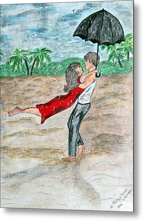Dancing Metal Print featuring the painting Dancing in the Rain on the Beach by Kathy Marrs Chandler