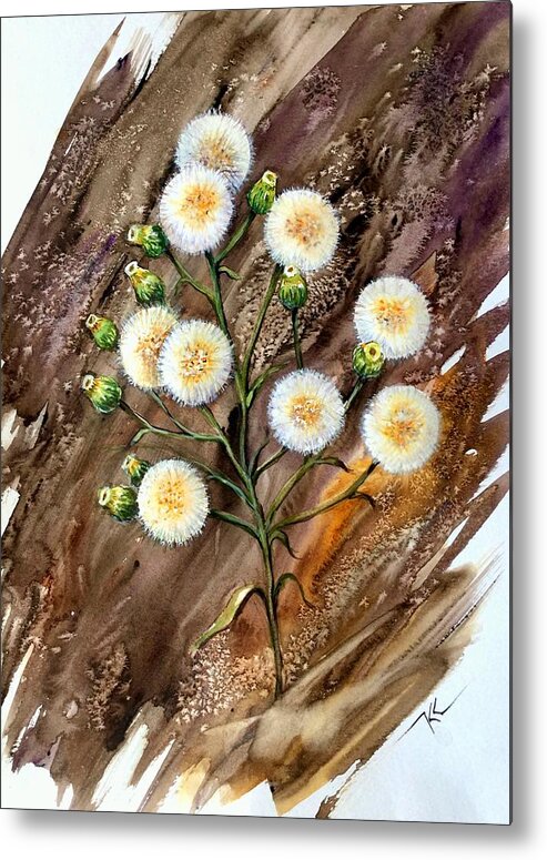 Nature Metal Print featuring the painting Dandelion by Katerina Kovatcheva
