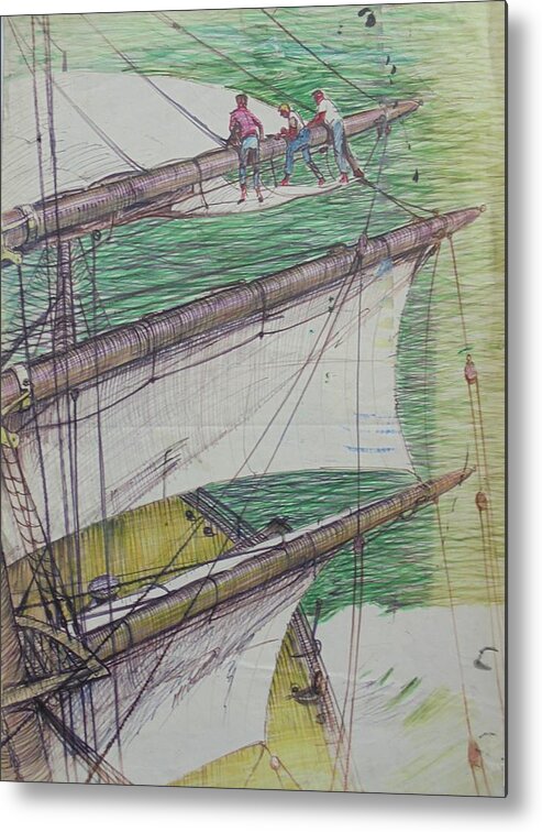 Ship Metal Print featuring the drawing Days of sail by Mike Jeffries