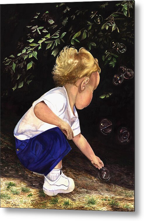 Portrait Metal Print featuring the painting Discovering Bubbles by Terri Meyer