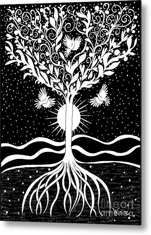 Lise Winne Metal Print featuring the drawing Dove Tree by Lise Winne