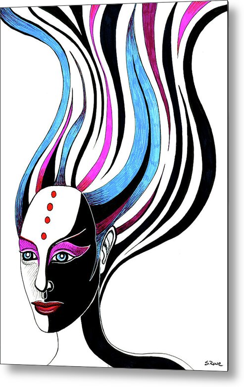 Ink Portrait Metal Print featuring the drawing Duality by Shawna Rowe