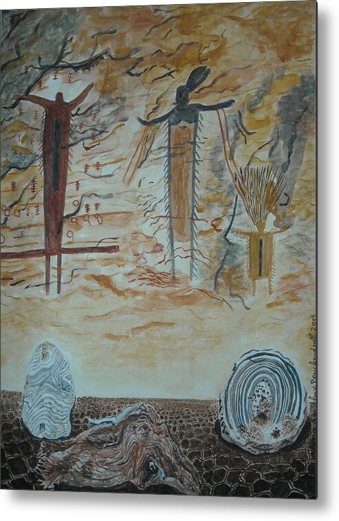 Native American Rock Art Metal Print featuring the painting Earth by Vera Smith